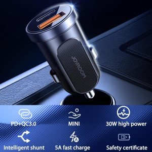 JOYROOM C-A08 QC3.0+PD Mini 30W Dual USB Ports Fast Charging Smart Car Charger