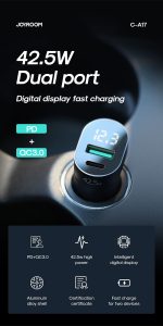 JOYROOM C-A17 48W Intelligent Dual Port Fast Car Charger with LED Display