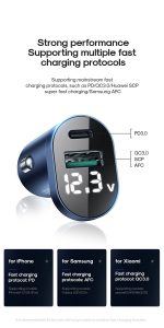 JOYROOM C-A17 48W Intelligent Dual Port Fast Car Charger with LED Display