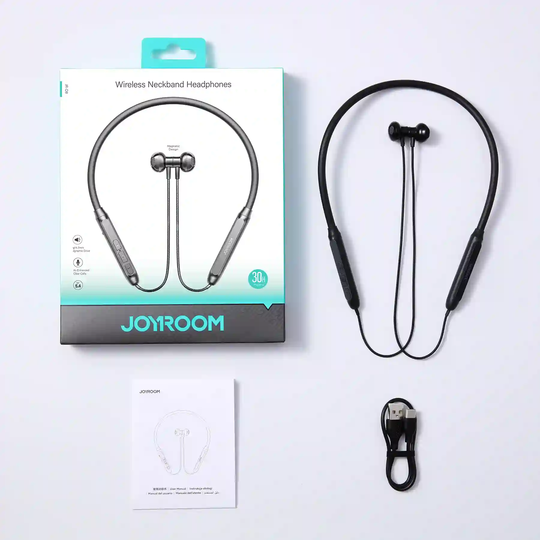 Joyroom JR-D8 neckband headphones front view