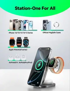 JOYROOM JR-W17 15W 3 in 1 Magnetic Wireless Charger 5 JOYROOM JR-W17 ultra-compact 3-in-1 charging station