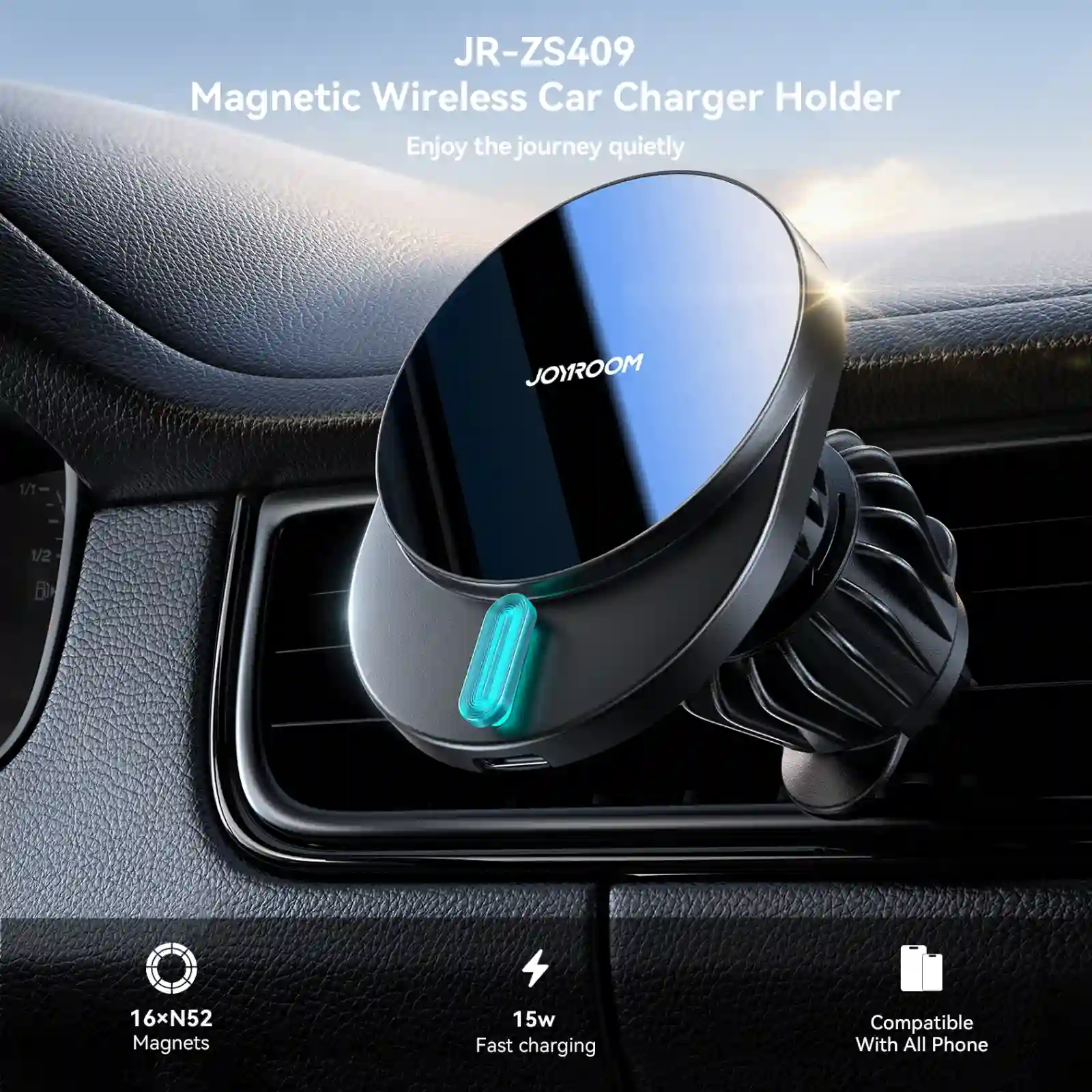 JOYROOM JR-ZS409 Magnetic Wireless Car Charger Holder front view