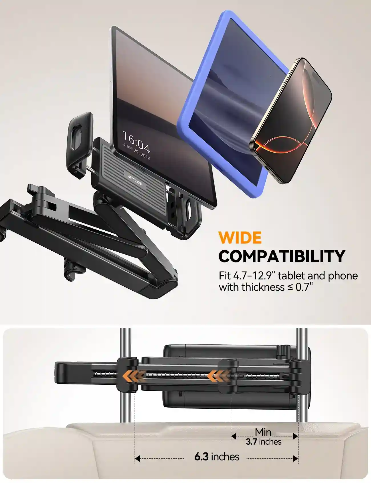 Dual-rod design JOYROOM JR-ZS433 headrest tablet holder