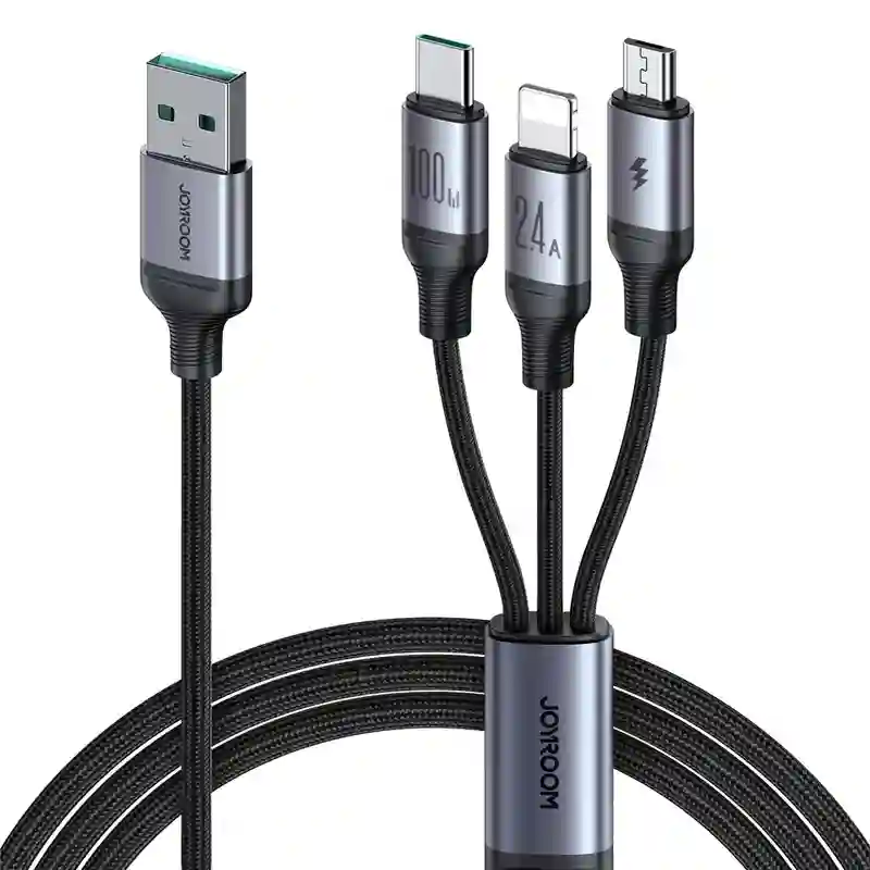 Joyroom-SA21-1T3-Speedy-Series-100W (1) Joyroom SA21-1T3 Speedy Series 100W 3-in-1 Fast Charging Cable - Image 1