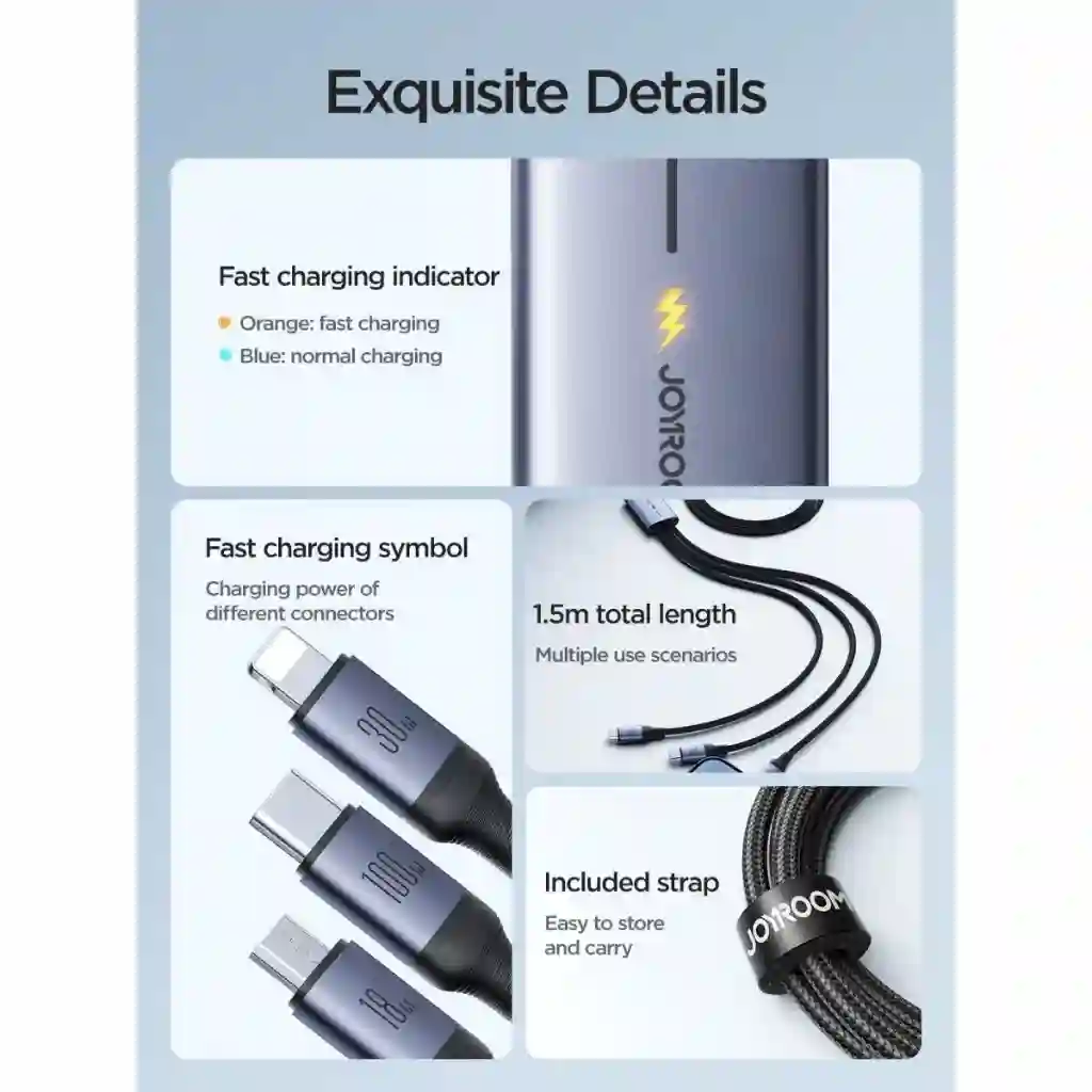 Joyroom SA21-2T3 6-in-1 fast charging cable full view