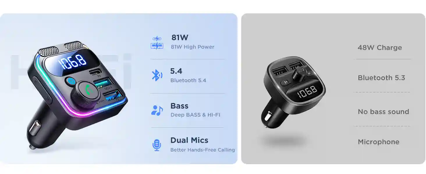 JOYROOM JR-CCB01 81W Dual-Mic Car Wireless FM Transmitter LED light bar night driving