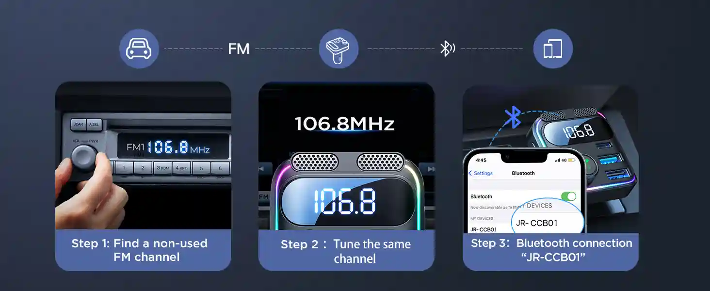 JOYROOM JR-CCB01 81W Dual-Mic Car Wireless FM Transmitter fast charging PD3.0 and QC3.0 ports