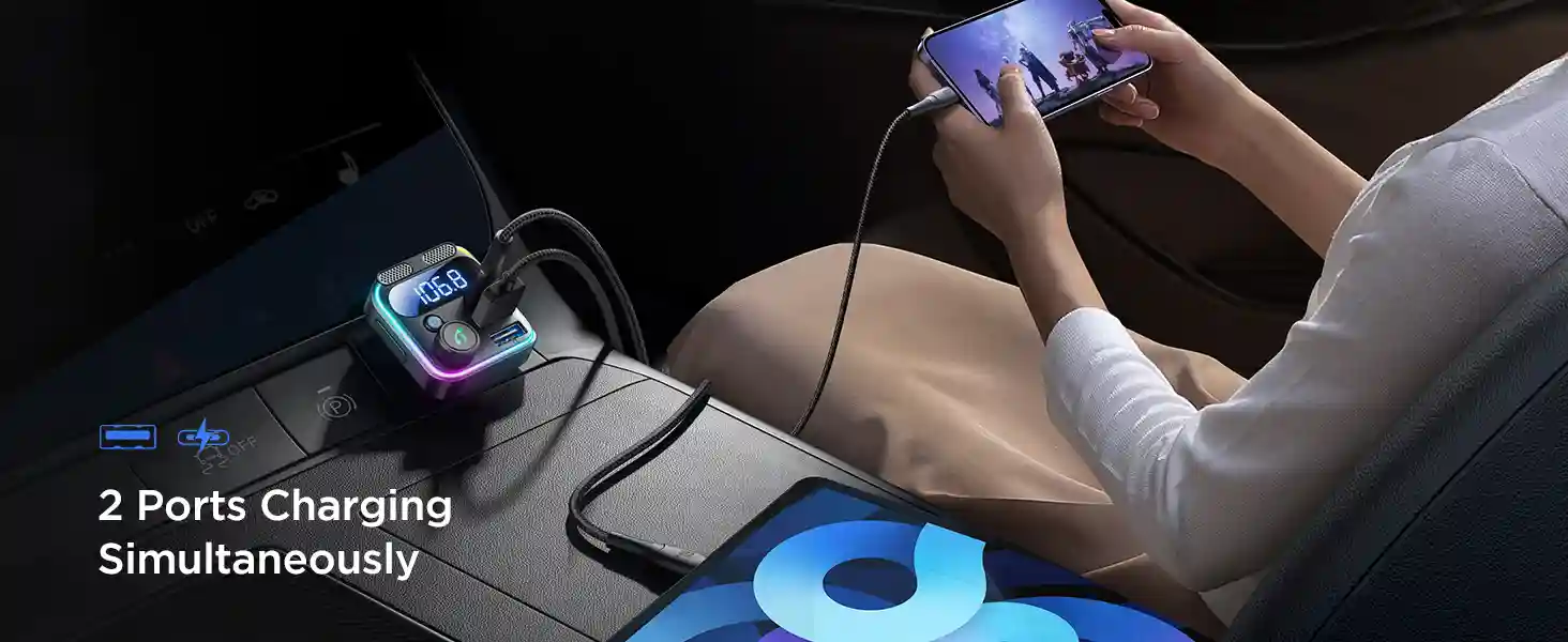 JOYROOM JR-CCB01 81W Dual-Mic Car Wireless FM Transmitter Bluetooth 5.4 stable connection