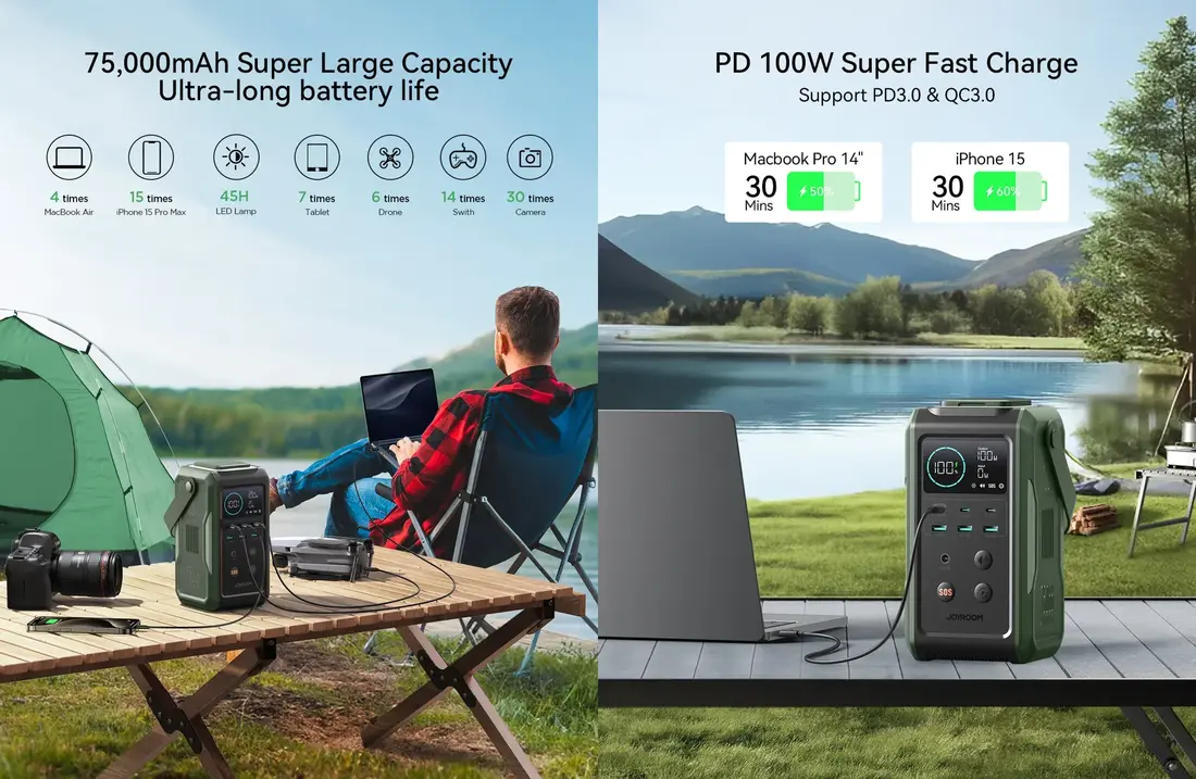 Joyroom 100W JR-PBF10 power bank fast charging portable charger for MacBook tablet and smartphone