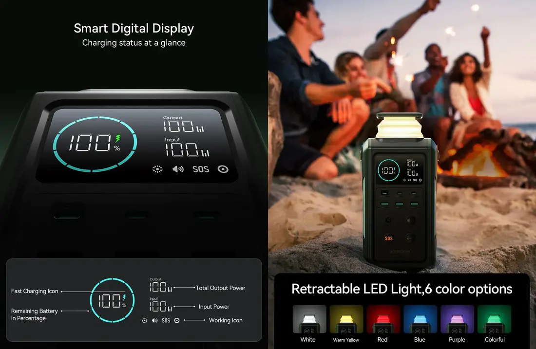 JOYROOM 75000mAh JR-PBF10 100W Power Bank with solar charging support and emergency LED light feature