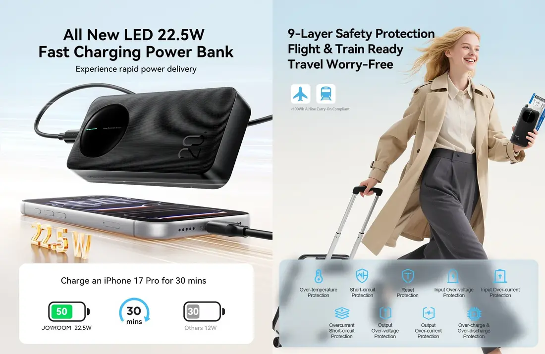 Joyroom 22.5W JR-PBF14 Pro power bank high speed portable charger for daily travel and office use