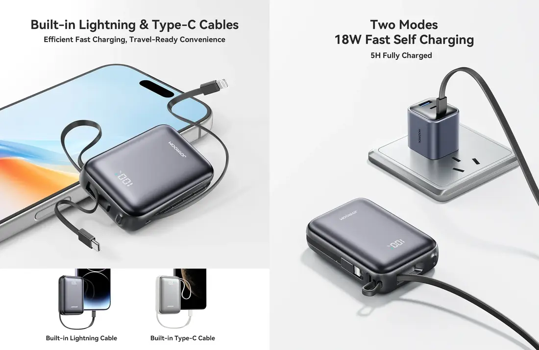 Joyroom 22.5W JR-PBF29 power bank compact portable charger with smart digital display and triple output