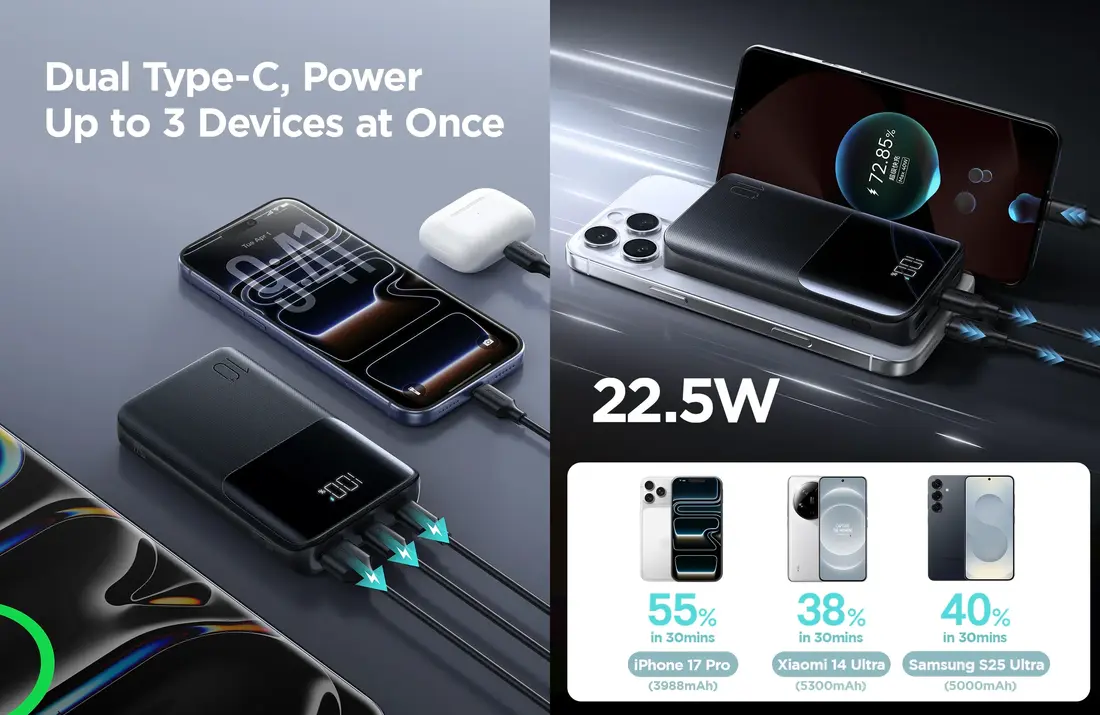 JOYROOM JR-QP191 Mini compact portable power bank with 22.5W fast charging support