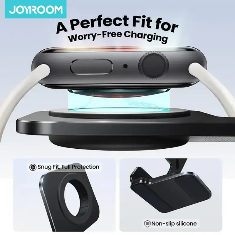 Foldable Apple Watch charger stand lightweight portable design for home office and travel convenience usage