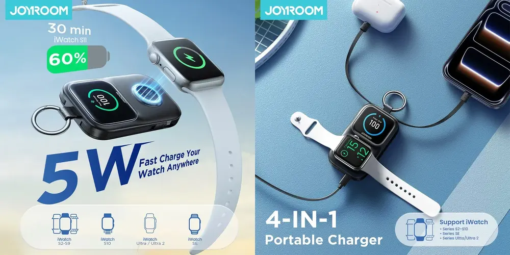 JOYROOM JR-W19 3 in 1 portable power bank with Apple Watch magnetic charging support and built-in cables