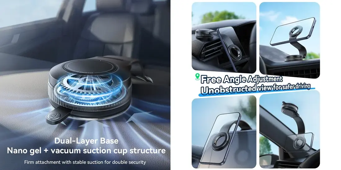 bendable magnetic phone holder for car with adjustable flexible viewing arm