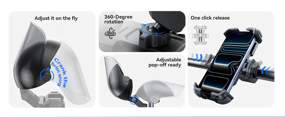 JOYROOM motorcycle phone mount JR-ZS526 with secure locking system for rough roads