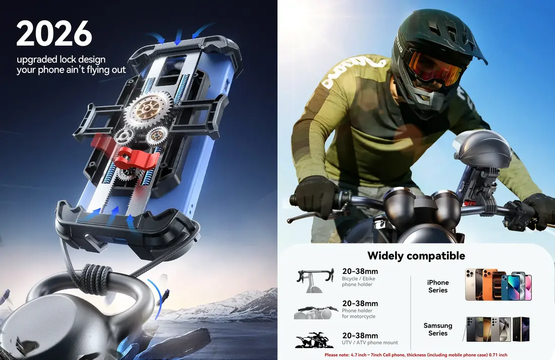 anti shake motorcycle phone holder with durable metal clamp for stable smartphone use