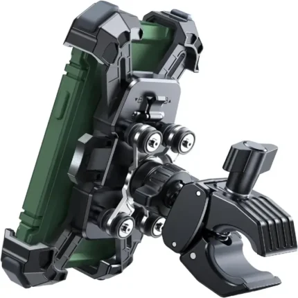 Adjustable motorcycle phone stand with quick lock system for one hand operation convenience