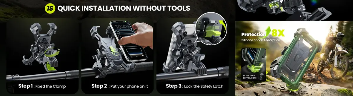 anti vibration motorcycle phone holder protecting mobile phone camera during high speed riding