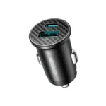Dual Port Car Charger with USB-A and USB-C outputs for charging two devices simultaneously