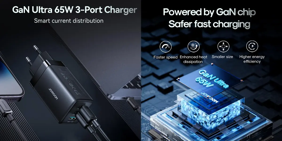 JOYROOM JR-TG10 65W 3-port GaN fast wall charger with Type-C to Type-C cable Bangladesh