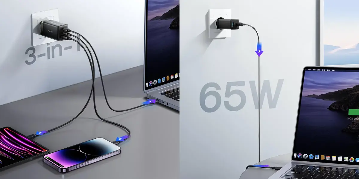 JOYROOM 65W Charger BD 3-port GaN fast charger for laptop and smartphone