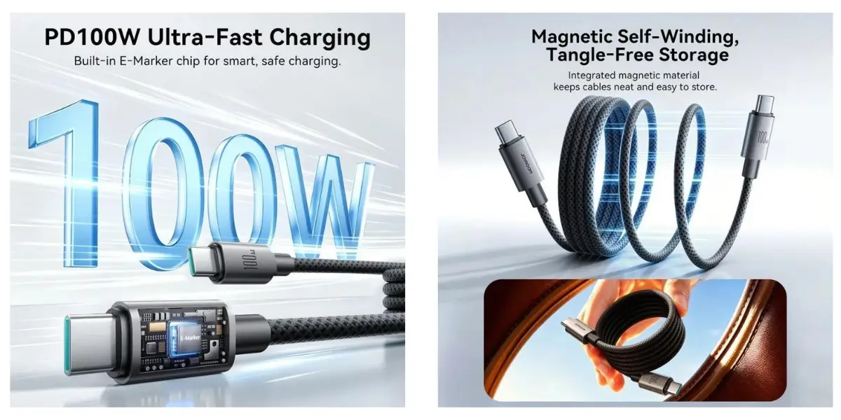 JOYROOM S-A65 100W Self-Winding Magnetic USB-C Cable
